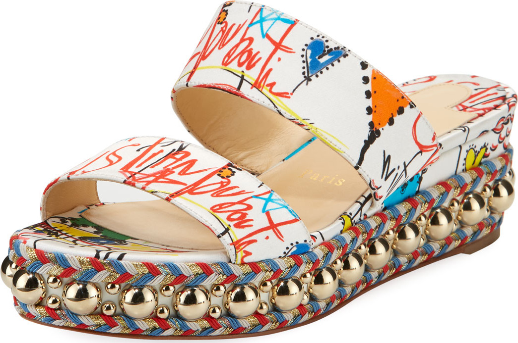 Christian Louboutin Janitag Graffiti Red Sole Slide Sandal Christian Louboutin Janitag Graffiti Red Sole Slide Sandal