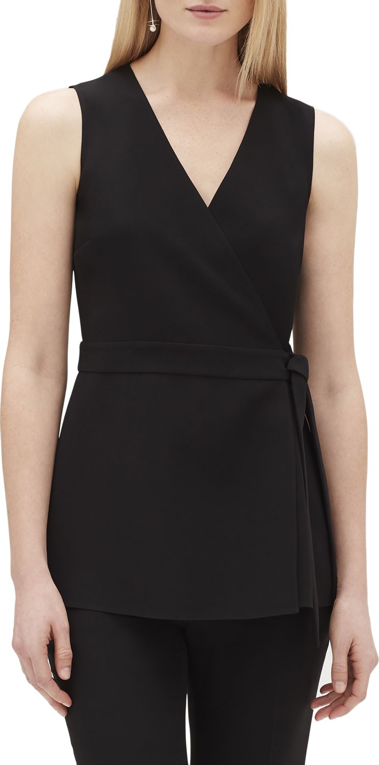 Lafayette 148 New York Pammie Sleeveless Finesse Crepe Wrap Blouse