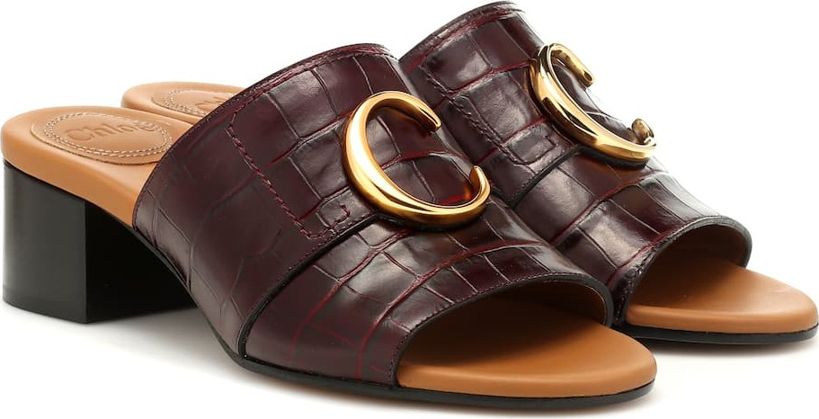 Chloe Chloé C embossed leather mules