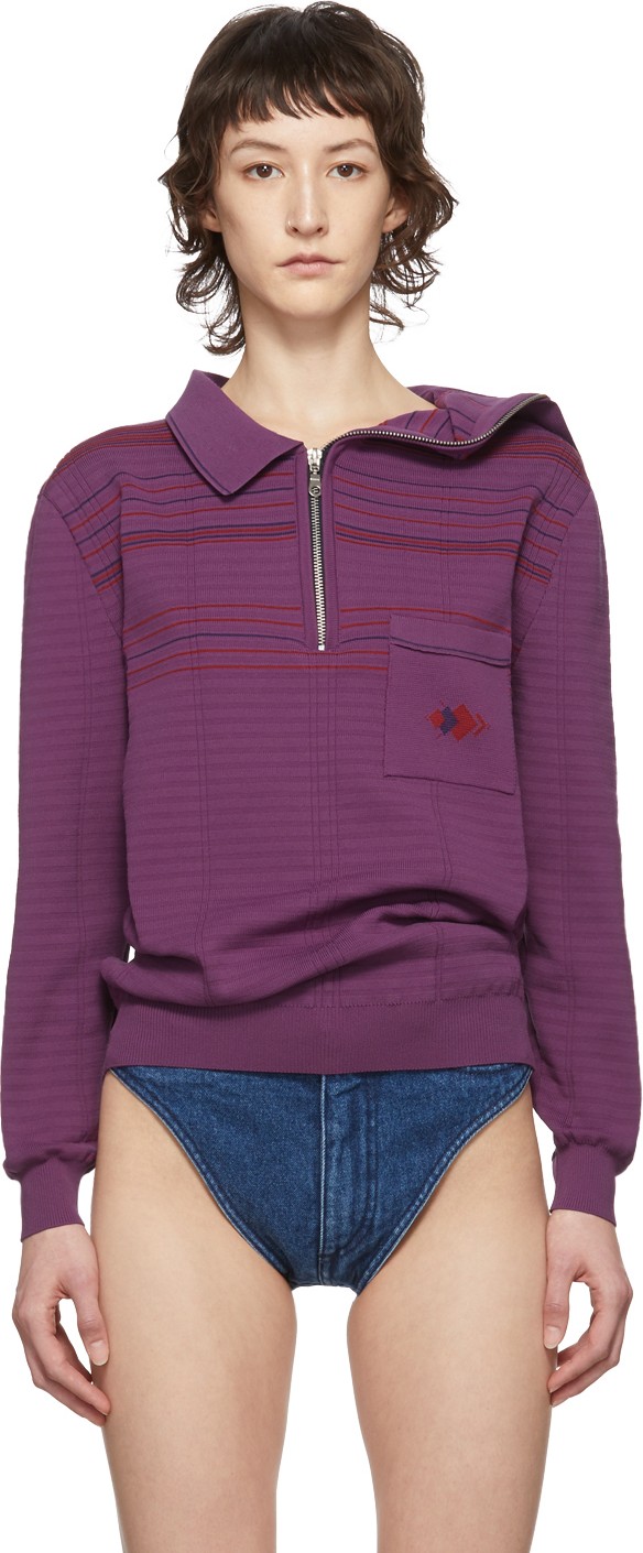 Y/Project Purple Asymmetric Collar Long Sleeve Polo