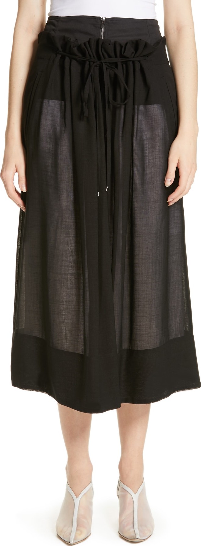 Tibi Gauze Overlay Midi Skirt