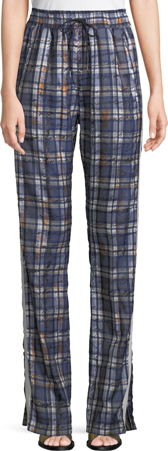 Burberry London England Tanley Check Satin Jogger Pants with Side Stripes
