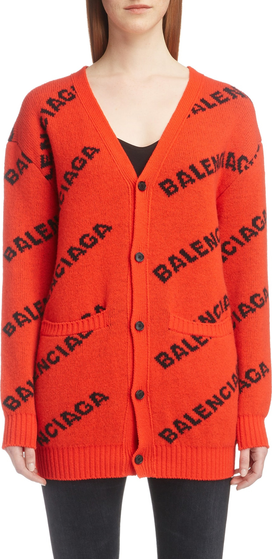 Balenciaga Jacquard Logo Wool Blend Cardigan