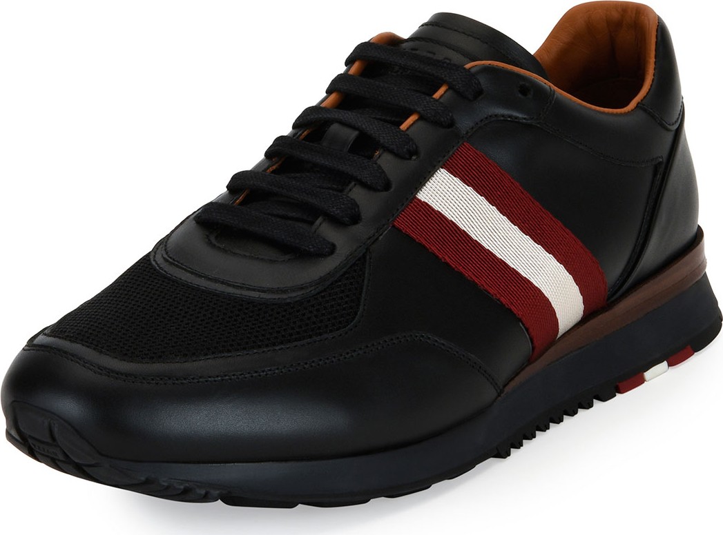 Bally Men's Leather Trainer Sneakers w/Trainspotting Stripe, Black