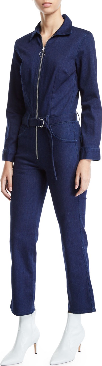 3X1 Valen Zip-Front Belted Denim Jumpsuit 3X1 Valen Zip-Front Belted Denim Jumpsuit