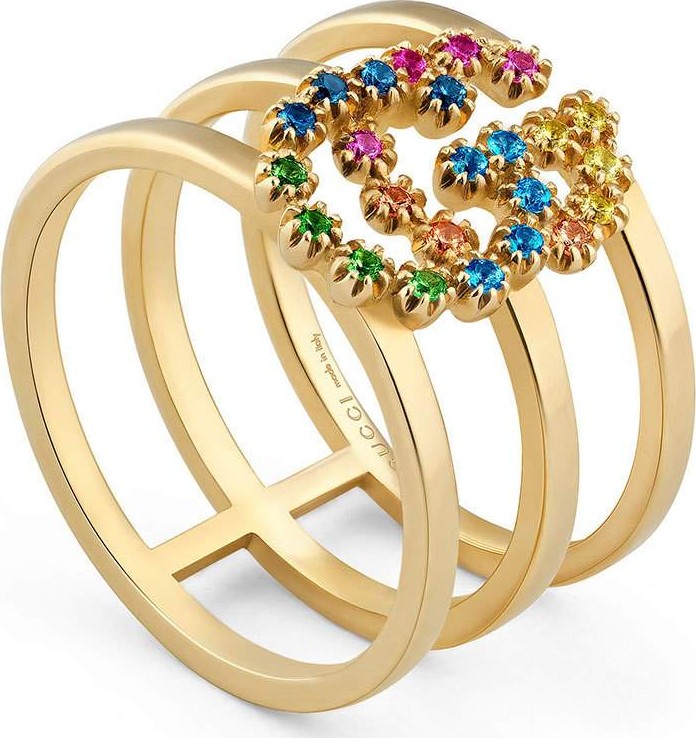 Gucci Running G Three-Row Band Ring with Topaz & Sapphire  Size 6.75