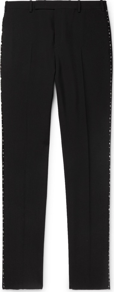 Saint Laurent Black Slim-Fit Embellished Wool Trousers