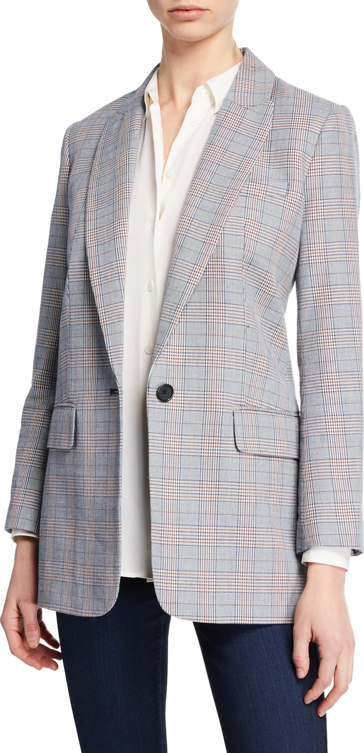 Equipment Jeanne One-Button Checkered Blazer
