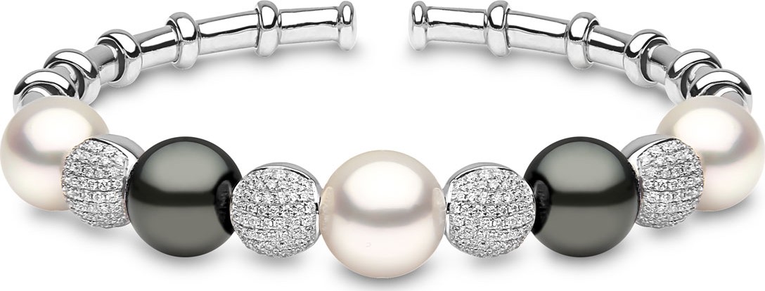 Yoko London 18k White Gold South Sea & Tahitian Pearl Bracelet w/ Diamonds