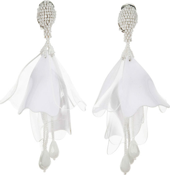 Oscar De La Renta Impatiens Flower Drop Earrings, Opaque White