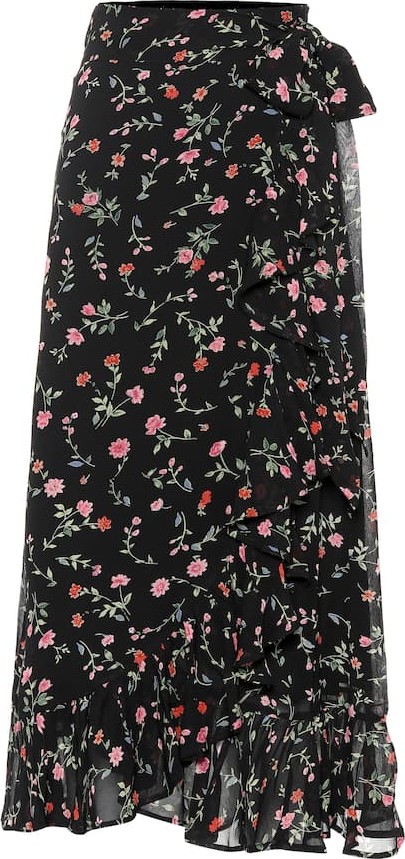 Ganni Floral crêpe wrap skirt