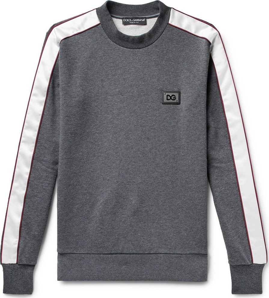 Dolce & Gabbana Satin-Trimmed Logo-Appliquéd Loopback Cotton-Jersey Sweatshirt