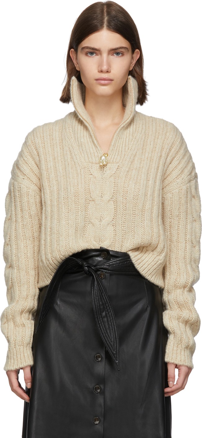Nanushka Beige Eria Zip-Up Sweater