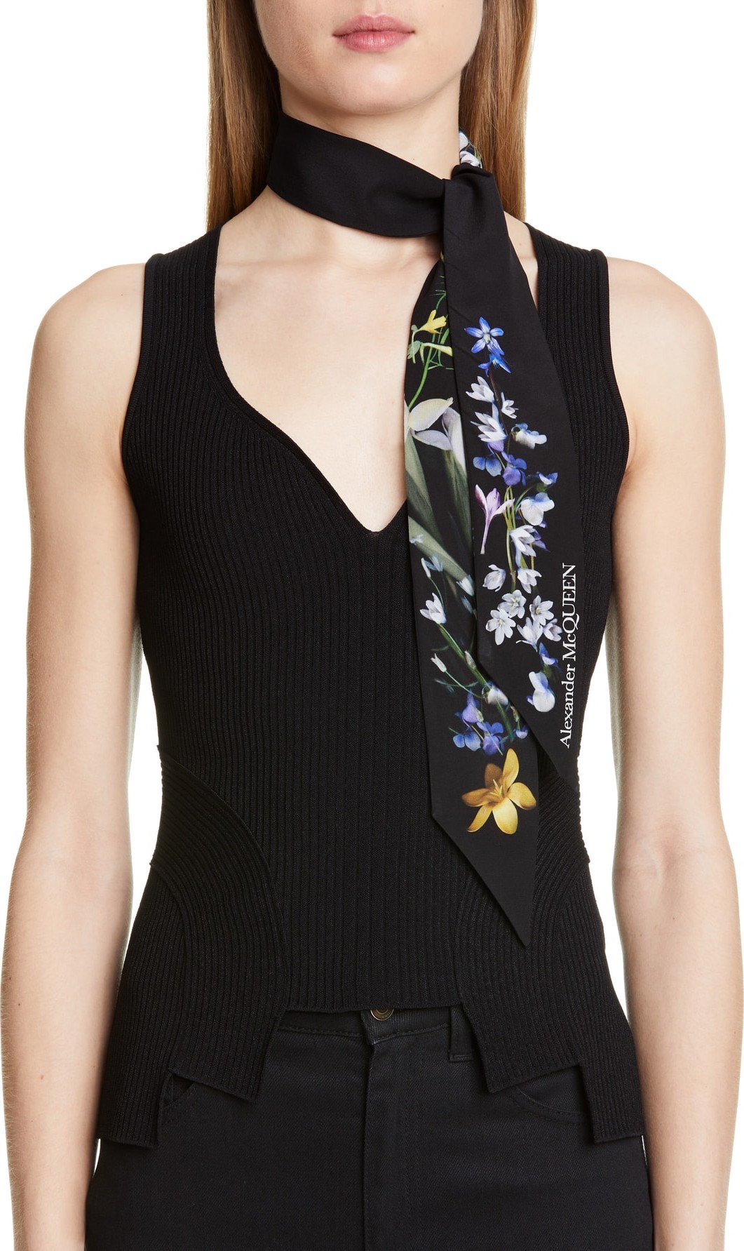 Alexander McQueen Ophelia Skinny Silk Ribbon Scarf