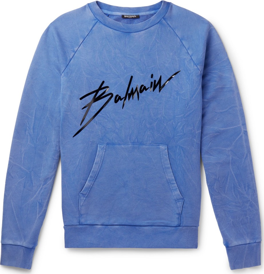 Balmain Logo-Print Washed Cotton-Jersey Sweatshirt