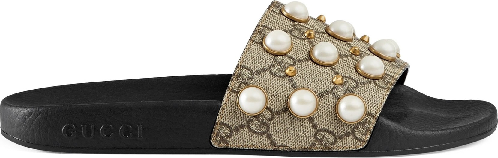 Gucci Pursuit Imitation Pearl Embellished Slide Sandal