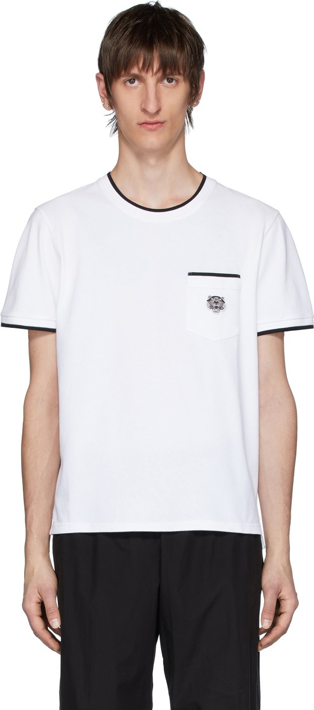 KENZO White Piqué Tiger Crest Pocket T-Shirt