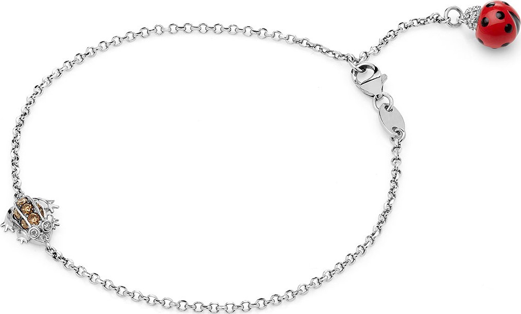 Pippo Perez 18k White Gold Diamond Frog & Ladybug Chain Bracelet