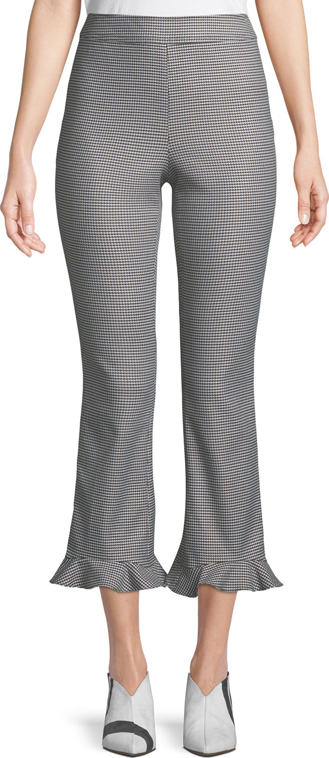 Opening Ceremony Flare-Leg Houndstooth Ruffle Cropped Pants