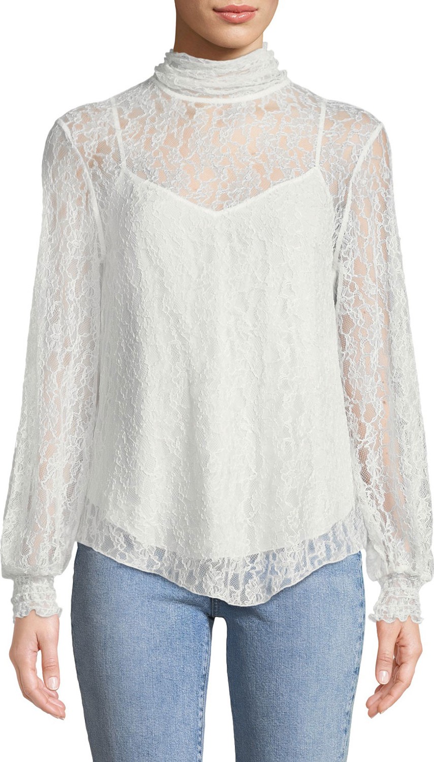 See By Chloé High-Neck Lace Long-Sleeve Blouse