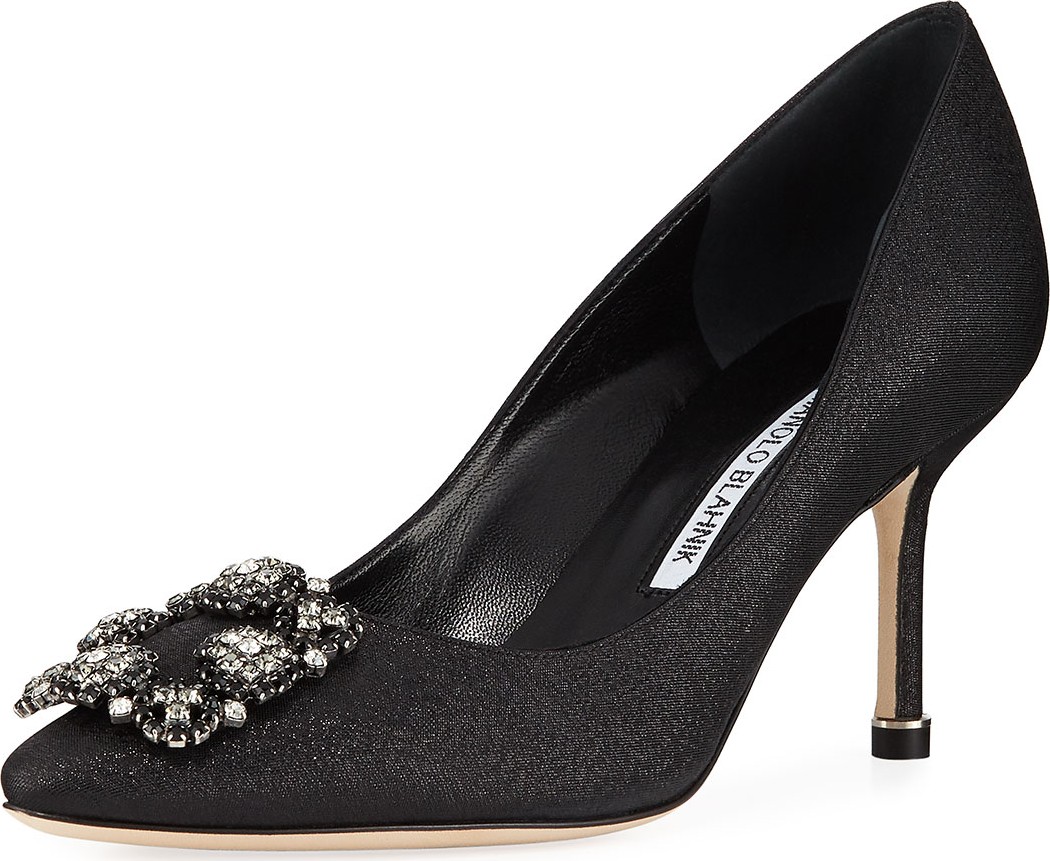 Manolo Blahnik Hangisi Crystal-Buckle 70mm Pumps