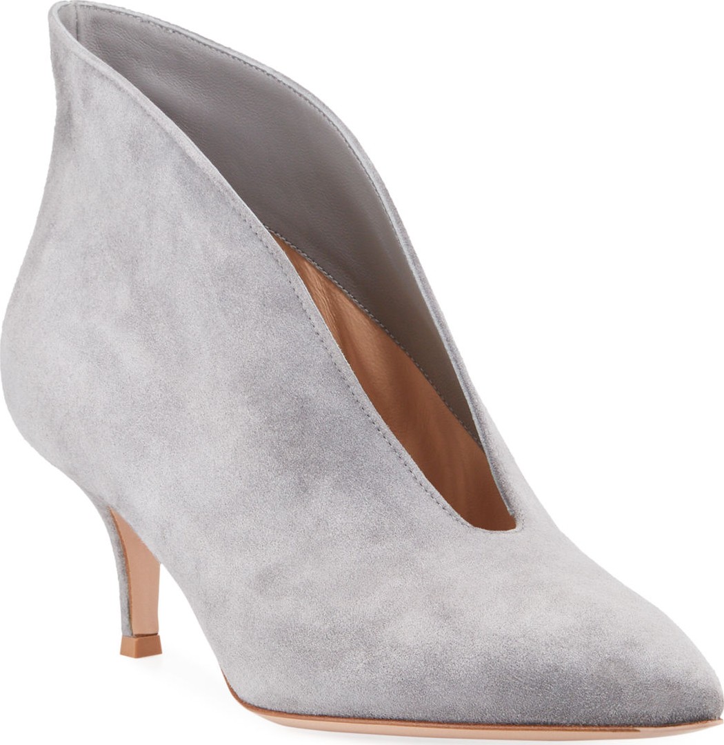 Gianvito Rossi Suede V-Neck Kitten-Heel Booties