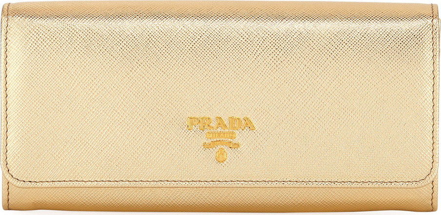Prada Saffiano Metal Oro Continental Wallet