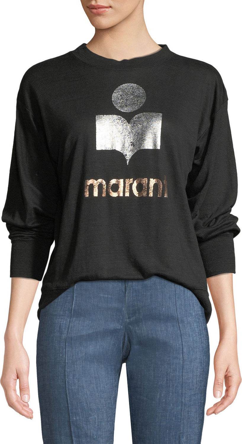 Isabel Marant Etoile Klowia Metallic Logo Long-Sleeve Tee