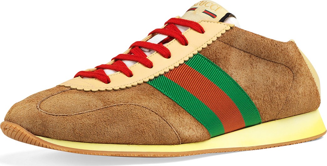 Gucci Men's Suede Fold-Down Sneakers With Web