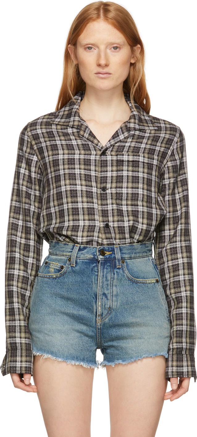Saint Laurent Grey Lurex Plaid Shirt