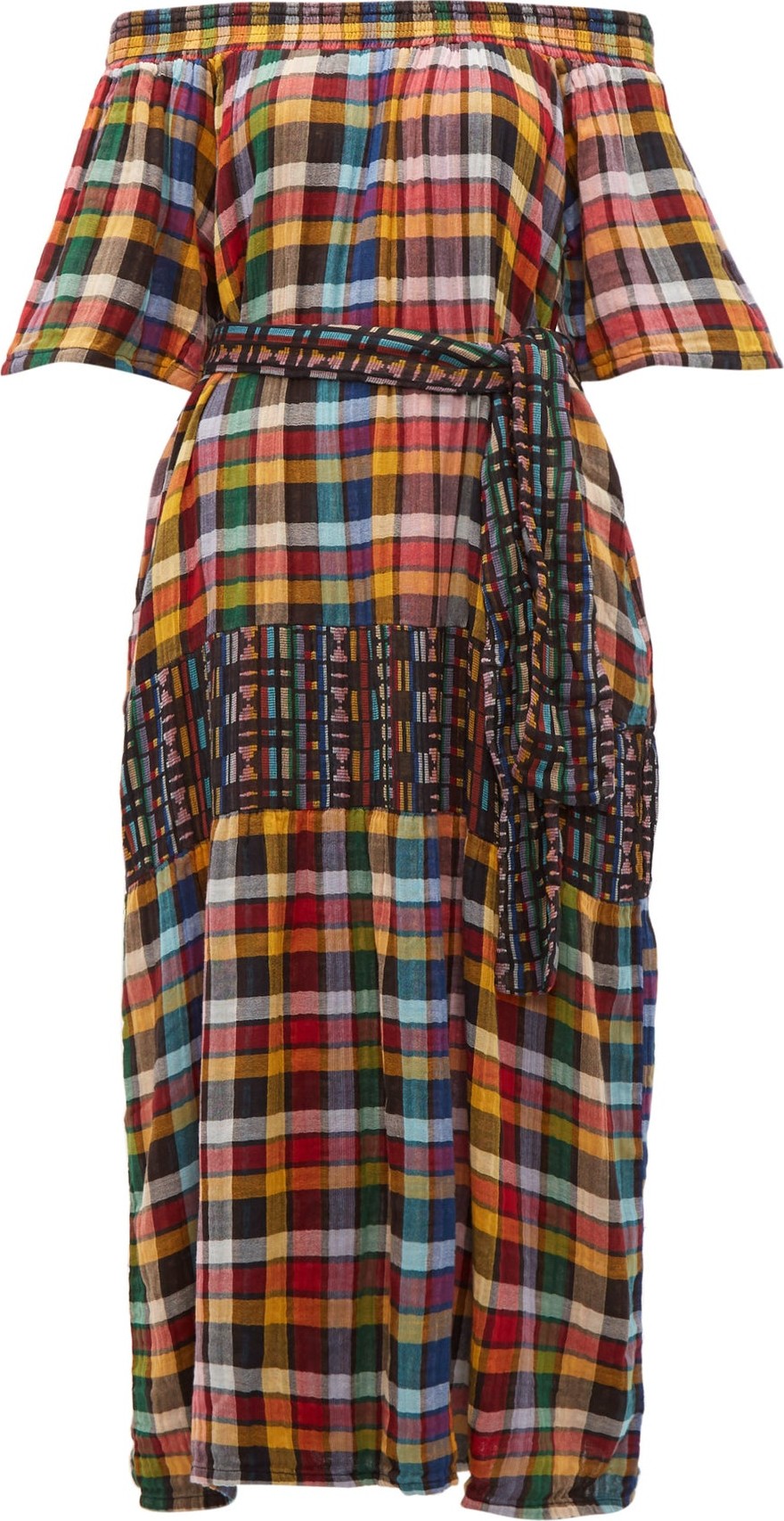 ace&jig Casa off-the-shoulder checked cotton maxi dress