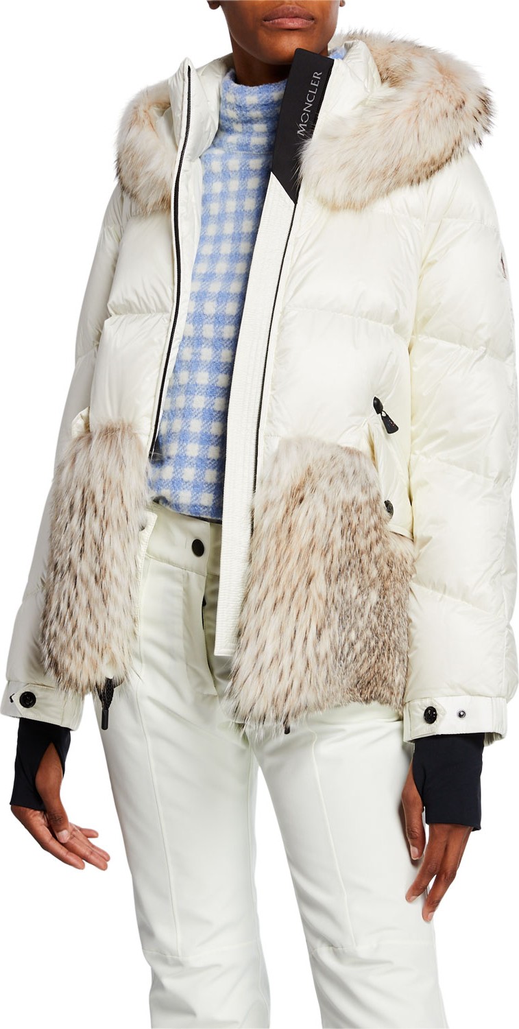 Moncler Joux Quilted Coat w/ Badger Fur & Hood
