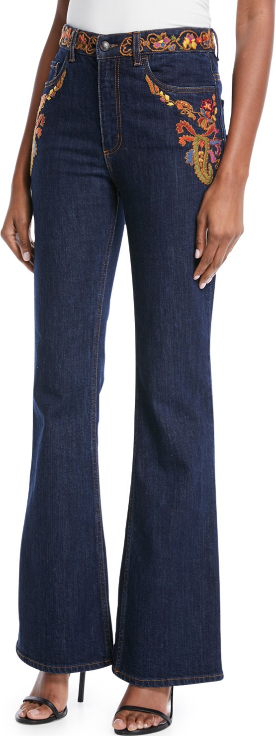 Etro High-Rise Embroidered Flare-Leg Jeans