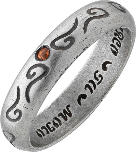 Marco Dal Maso Men's Silver Band Ring with Orange Sapphire, Size 10.5