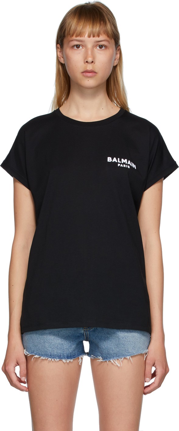 Balmain Black Flocked Logo T-Shirt