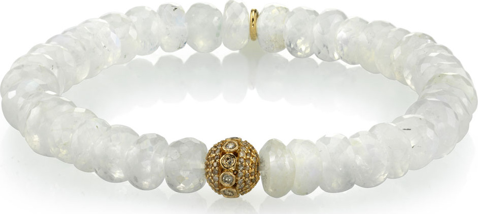 Sheryl Lowe Rainbow Moonstone Bracelet w/ Diamond Bead
