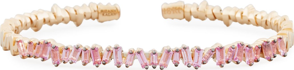 Suzanne Kalan Baguette Pink Sapphire Bangle Bracelet in 18K Rose Gold