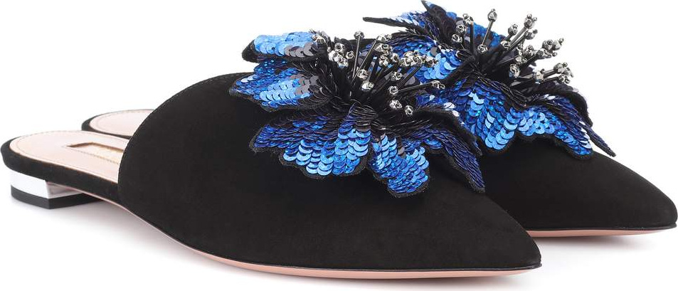 Aquazzura Disco Flower suede slippers