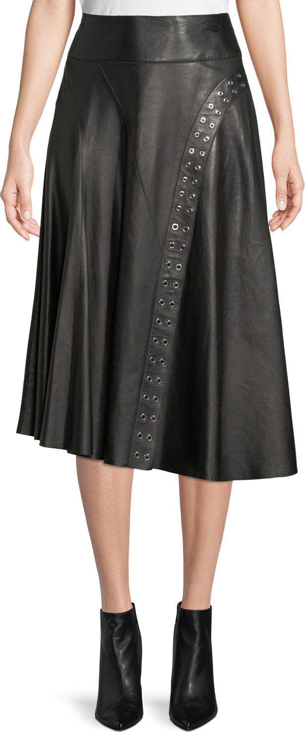 Derek Lam A-Line Leather Skirt w/ Grommet Detail