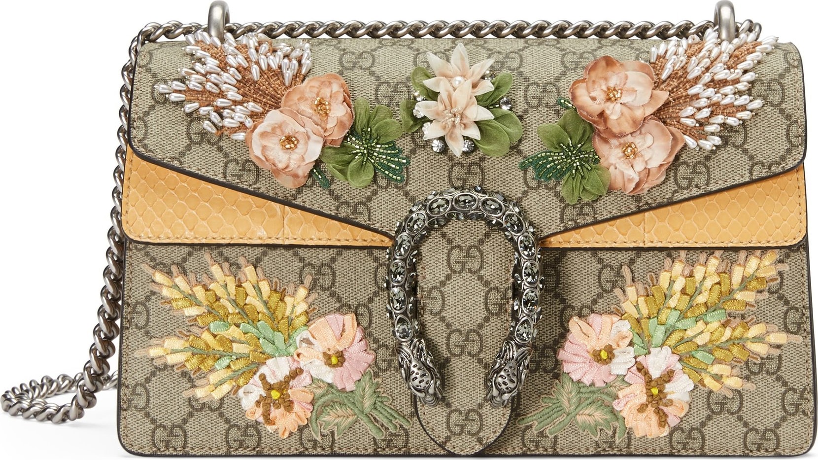 Gucci Small Dionysus Embellished GG Supreme & Genuine Python Shoulder Bag