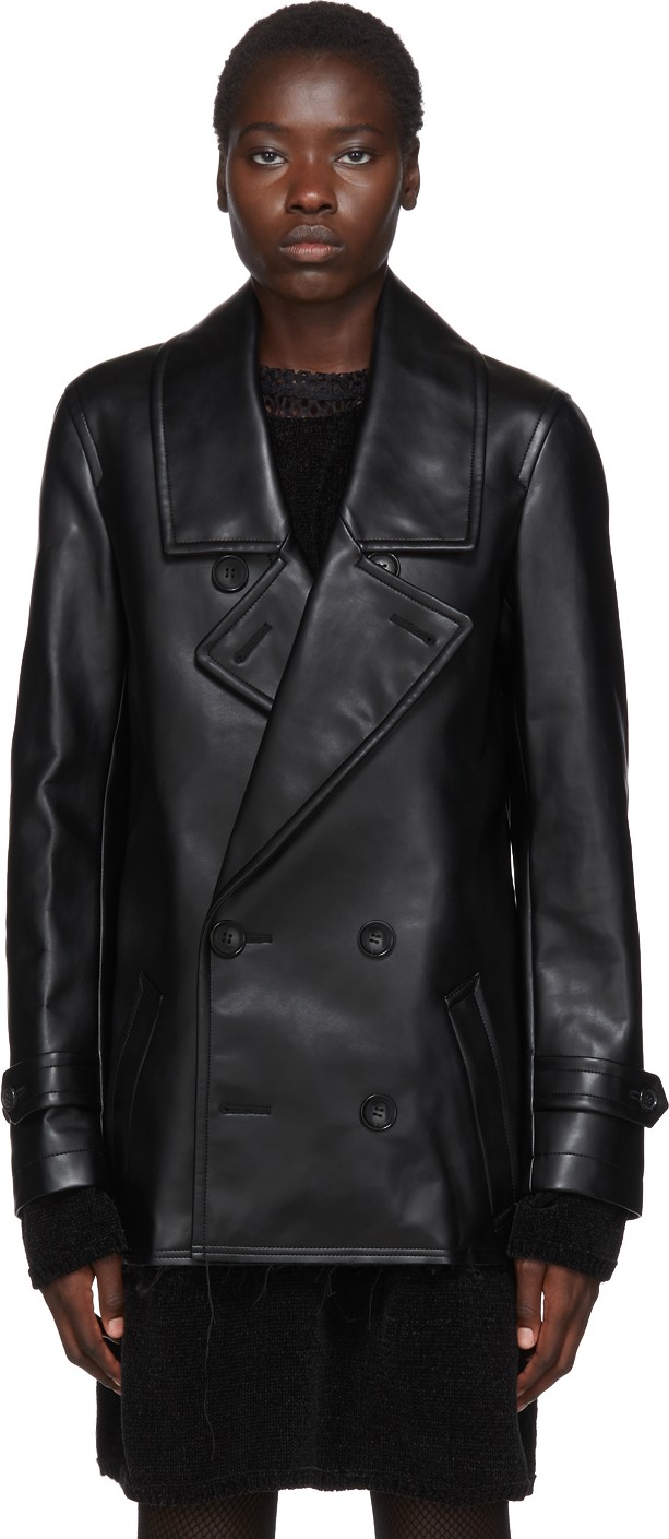 Comme Des Garçons Homme Plus Black Faux-Leather Double-Breasted Coat