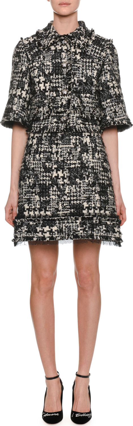 Dolce & Gabbana Elbow-Sleeve Tweed Jacket