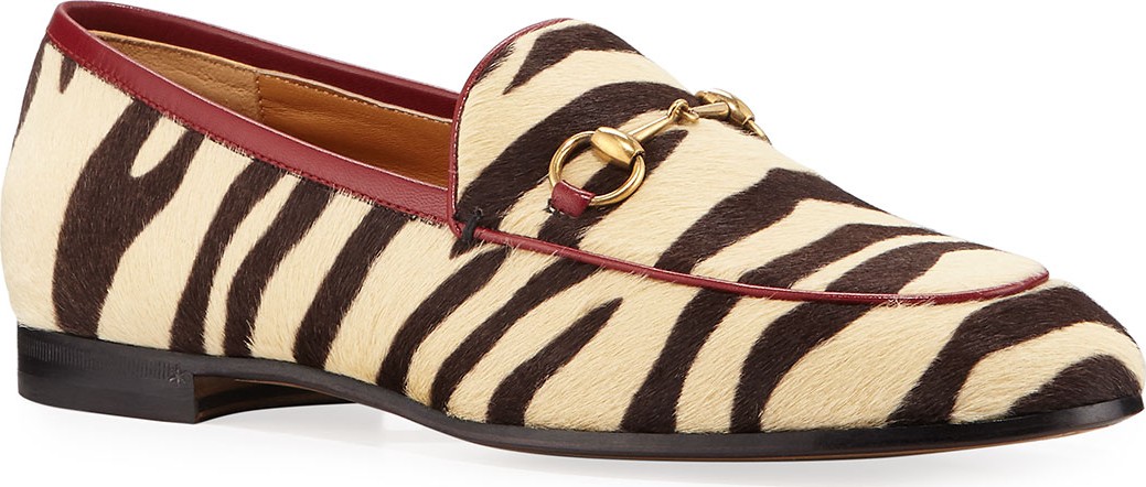Gucci New Jordaan Zebra-Print Calf Hair Loafers