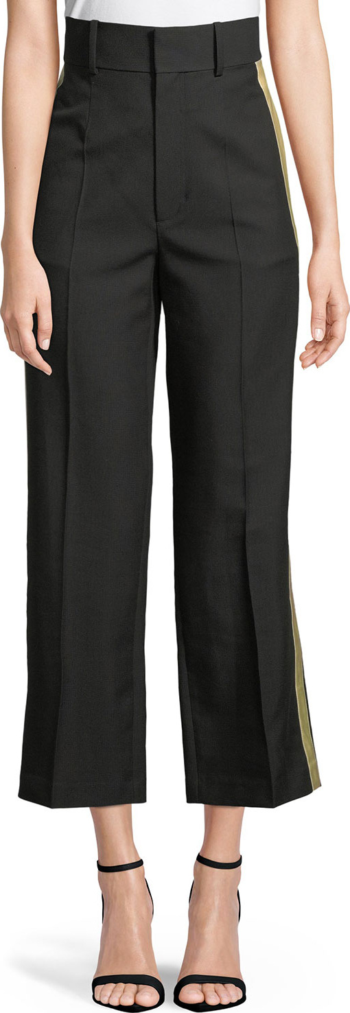 Helmut Lang Shifted Cropped Side-Stripe Canvas Tux Pants