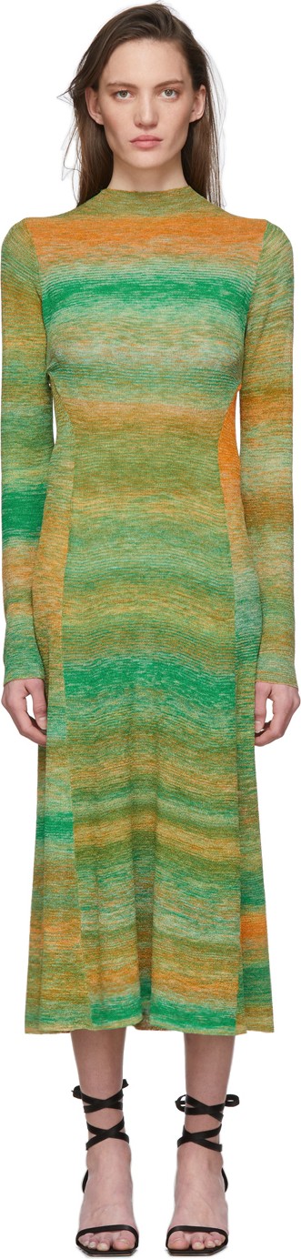 Tibi Green & Orange Space Dyed Sweater Dress Tibi Green & Orange Space Dyed Sweater Dress