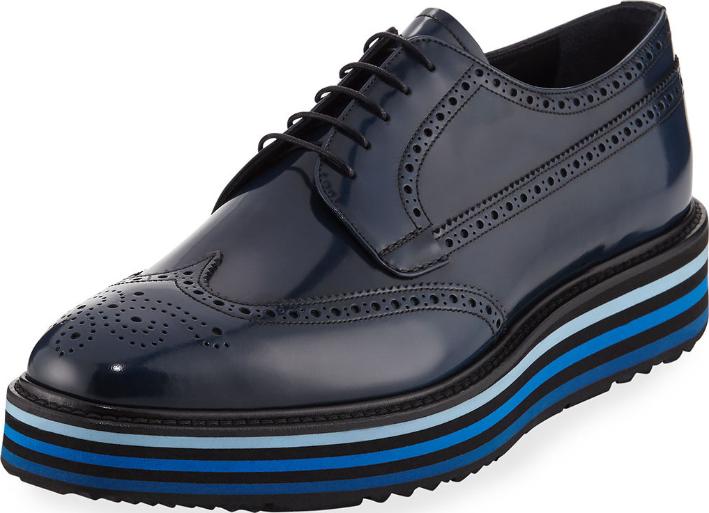 Prada Spazzolato Leather Brogue Sneaker