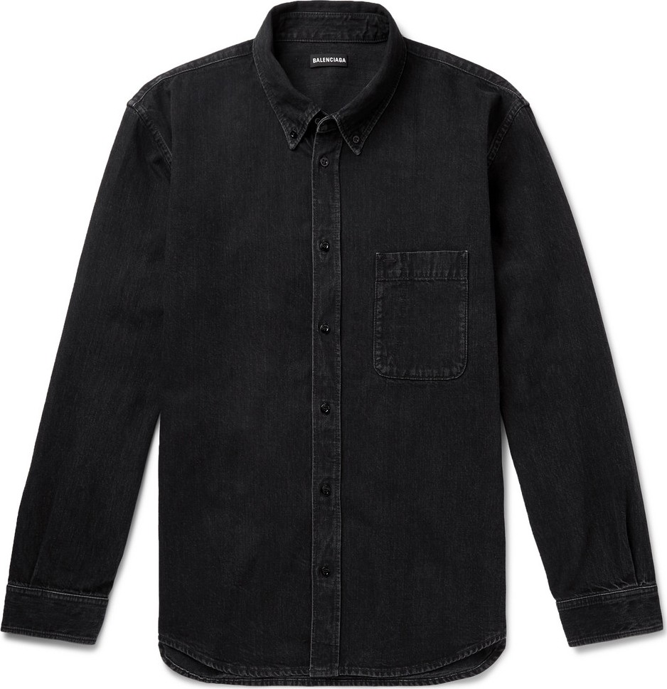 Balenciaga Button-Down Collar Logo-Print Denim Shirt