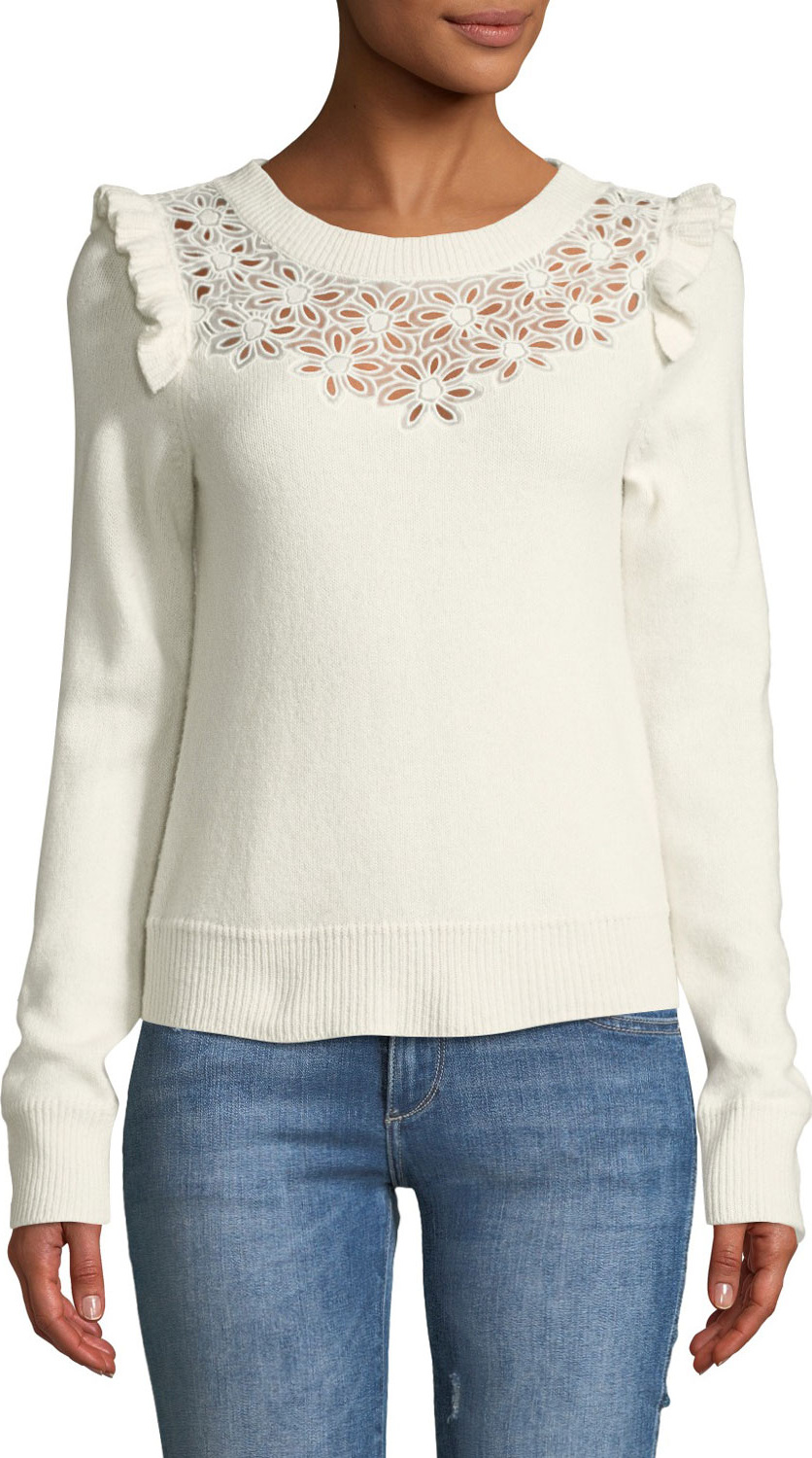 Rebecca Taylor Emilie Floral Embroidered Pullover Sweater