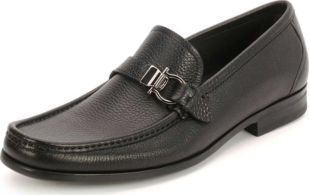 Salvatore Ferragamo Men's Textured Calfskin Side Gancio Loafer, Black