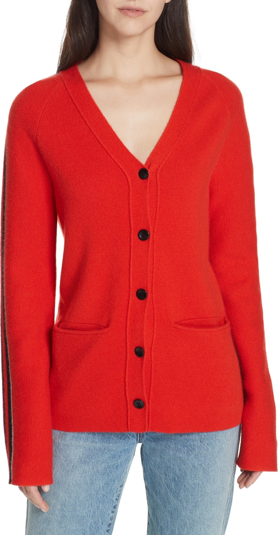 Proenza Schouler PSWL Stripe Sleeve Merino Wool & Cashmere Cardigan